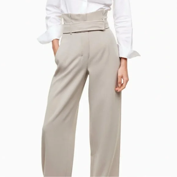 Aritzia Taupe High-Rise Belted Pants - Picture 2 of 12
